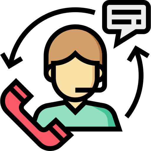 Flat icon of a customer service agent with a phone and chat bubble, representing support, communication, or help desk functionality. Ideal for contact pages, CRM tools, or service-related features.